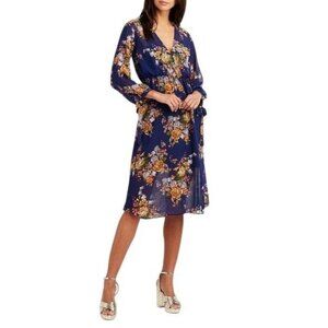 Charlotte Russe Womens Medium Tie-Back Floral Midi Dress V-Neck Long Sleeve